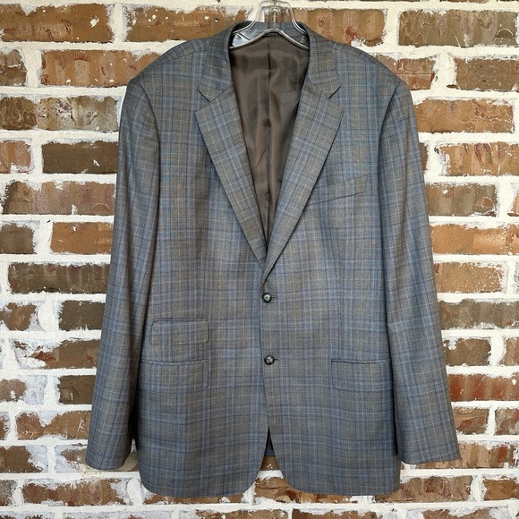 Lanificio Loro Piana Fine Wool Blazer Jacket Plaid Men's Size 44 Italy Gray Blue